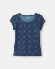 Girls Floral Ribbed Tee - Navy