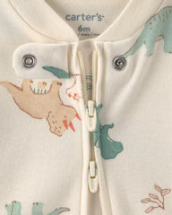 Baby Dinosaur 100% Cotton 2-Way Zip Sleep & Play Pajamas - Ivory
