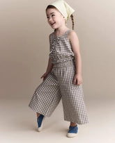 Toddler Girl Gingham Peplum Top with Bows - Cream/Grey