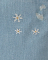 Girls Floral Denim Shorts - Medium Wash