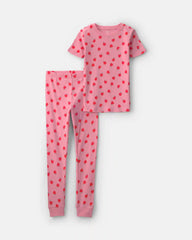 Girls Apple 100% Cotton 2-Piece Pajama Set - Pink