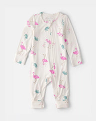 Baby Girl Flamingo PurelySoft 2-Way Zip Sleep & Play Pajamas - Ivory