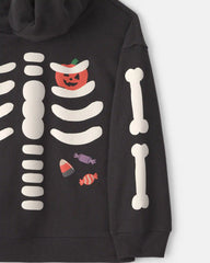Toddler Boy Skeleton Halloween Hoodie - Black/White