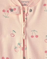 Baby Girl Strawberry 100% Cotton 2-Way Zip Sleep & Play Pajamas - Pink