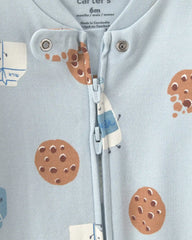 Baby Boy Milk & Cookies 100% Cotton 2-Way Zip Sleep & Play Pajamas - Blue