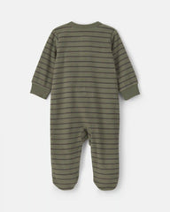 Baby Boy Tiger Striped Fleece 2-Way Zip Sleep & Play Pajamas - Green
