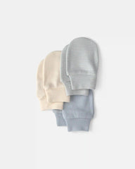 Baby 3-Pack Mitts - Blue/Ivory