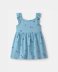 Baby Girl Blueberry Ruffle-Sleeve Dress - Blue