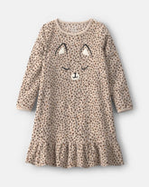 Girls Leopard Fleece Loose Fit Night Gown - Brown