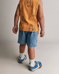 Toddler Colorblock Long-Line Shorts in Denim