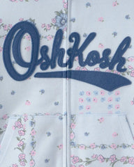 Girls Floral OshKosh Logo Zip-Up Hoodie - Blue
