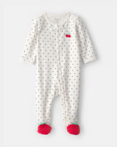 Baby Girl Cherry 2-Way Zip 100% Cotton Sleep & Play Pajama - White