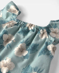 Baby Girl 2-Piece Chambray Top & Short Set Made with Organic Cotton in Blue Hibiscus