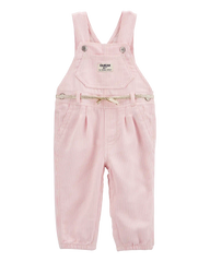 Baby Knit Denim Hickory Stripe Overalls - Pink