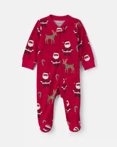 Baby Brown Santa Christmas 100% Cotton 2-Way Zip Sleep & Play Pajamas - Red