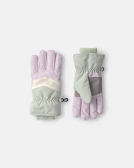 Girls Color Block Ski Gloves - Green/White/Purple