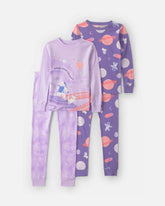 Girls 4-Piece Space Dog Glow in the Dark 100% Cotton Snug Fit Pajama Set - Purple