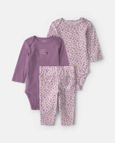 Baby Girl 3-Piece Floral Bodysuits & Pant Set - Purple