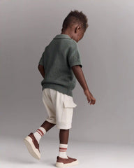 Toddler Boy French Terry Cargo Short with Pockets - Cream