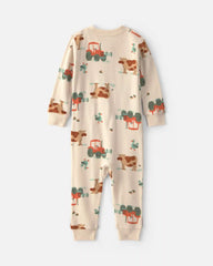 Toddler Boy 1-Piece Farm 100% Cotton Snug Fit Pajama - Beige
