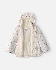 Toddler Girl Floral Hooded Midweight Winter Jacket - Cream