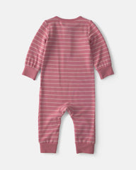 Baby Girl Striped PurelySoft™ Long-Sleeve Jumpsuit - Pink