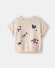 Girls 'Go Team' Varsity French Terry Top - Cream