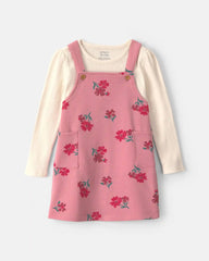 Toddler Girl Floral French Terry Long-Sleeve Dress Set - Pink/Cream