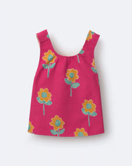 Toddler Girl Reversible Cross-Back Top in Floral Print - Hot Pink