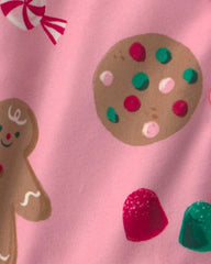Toddler Girl 2-Piece Christmas Gingerbread Fleece Loose Fit Pajama Set - Pink