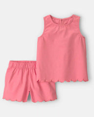 Girls 2-Piece Scallop Top & Short Set - Pink