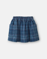 Girls Plaid Denim Skirt - Dark Wash