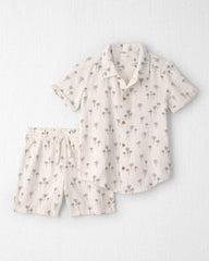 Boys 2-Piece Organic Cotton Gauze Top & Short Set in Palm Trees