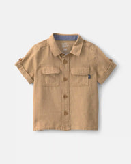 Baby Boy Linen Short-Sleeve Button-Down Shirt - Khaki