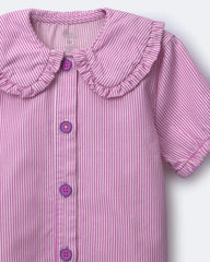 Toddler Girl Peter Pan Collar Top in Stripes - Pink
