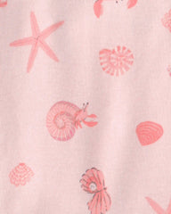 Baby Girl Seashells 100% Cotton Short-Sleeve Snug Fit 4-Piece Pajama Set - Pink/Orange