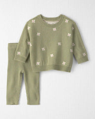 Baby Girl 2-Piece Organic Cotton Sweater Knit Top & Pant Set