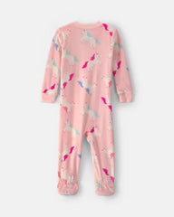 Baby Girl 1-Piece Unicorn 2-Way Zip DreamPlush Snug Fit Footed Pajama - Pink