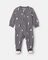 Baby Boy Penguin Fleece 2-Way Zip Sleep & Play Pajamas - Grey
