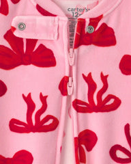 Baby Girl 1-Piece Bows 2-Way Zip DreamPlush Snug Fit Footed Pajama - Pink