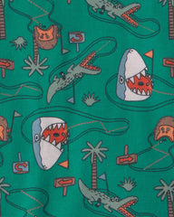 Boys Mini Golf 100% Cotton Short-Sleeve Snug Fit 4-Piece Pajama Set - Green/Blue