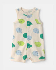 Baby Pufferfish Sleeveless Romper - Cream/Green