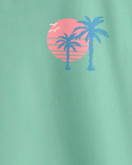 Boys 2-Piece Palm Tree Rashguard & Swim Trunk Set - Green