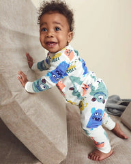 Baby Boy 4-Piece Monster 100% Cotton Snug Fit Pajama Set - Teal/Cream