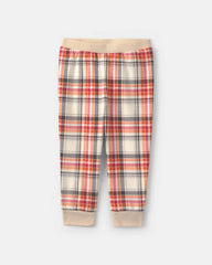 Toddler Boy 2-Piece Polar Bear Christmas Plaid Fleece Loose Fit Pajama Set - Grey/Orange