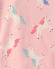 Girls 4-Piece Unicorn 100% Cotton Snug Fit Pajama Set - Coral/Pink