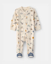 Baby Boy Sports 2-Way Zip Sleep & Play Pajamas - Ivory