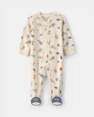 Baby Boy Sports 2-Way Zip Sleep & Play Pajamas - Ivory
