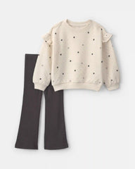 Baby Girl 2-Piece Star Long-Sleeve Top & Pant Set - Cream/Grey