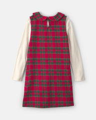 Girls 2-Piece Plaid Dress Set - Red/Cream